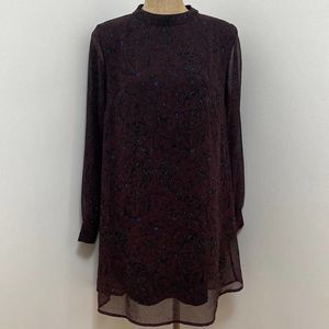 ASTR Maroon Black Floral Long Sleeve Chiffon Shift Dress